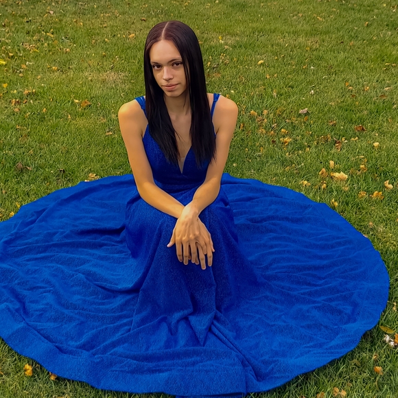 Glitter Blue Prom Dress - Picture 5 of 8